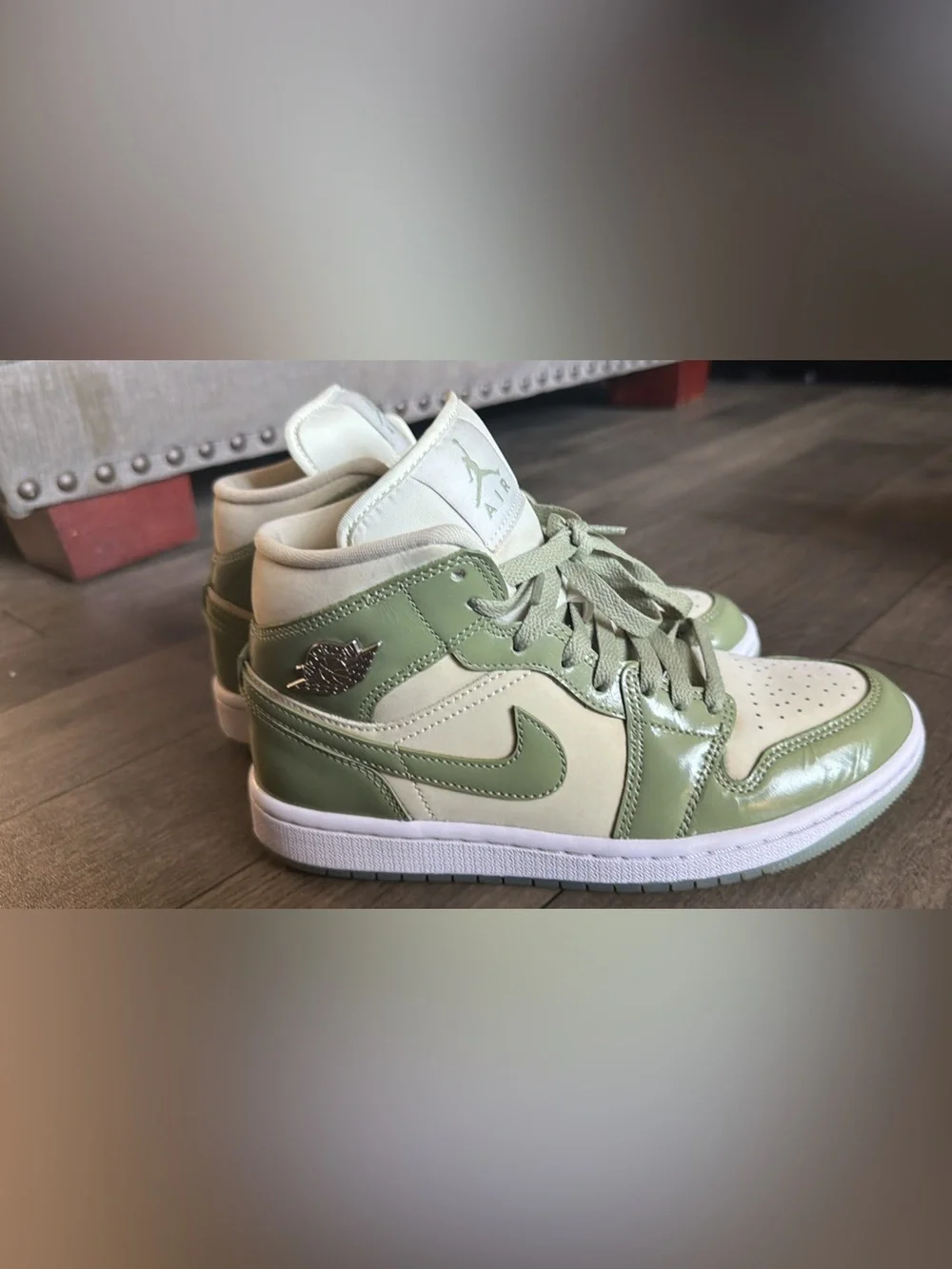 Jordan Kids Mid-Top Sneakers in Sage Green and Cream